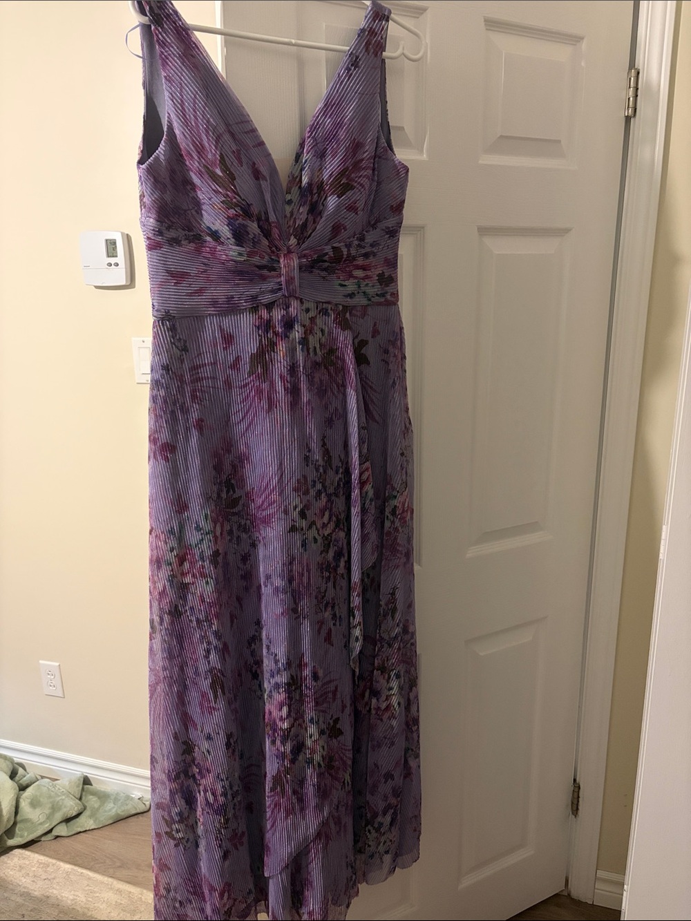 Lavender Floral V-Neck Maxi Dress with Waist Tie
